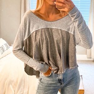 FREE PEOPLE GRAY & BLUE LONG SLEEVE